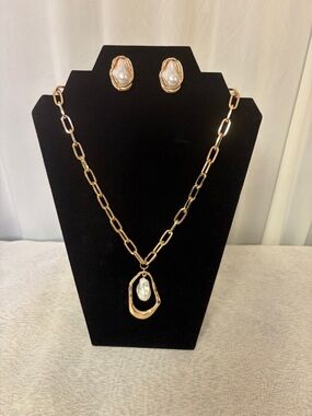Camila Coelha 18" Gold Tone 18" Necklace Pearl Pendant Earring Set